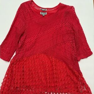 Red Lace Knit Top